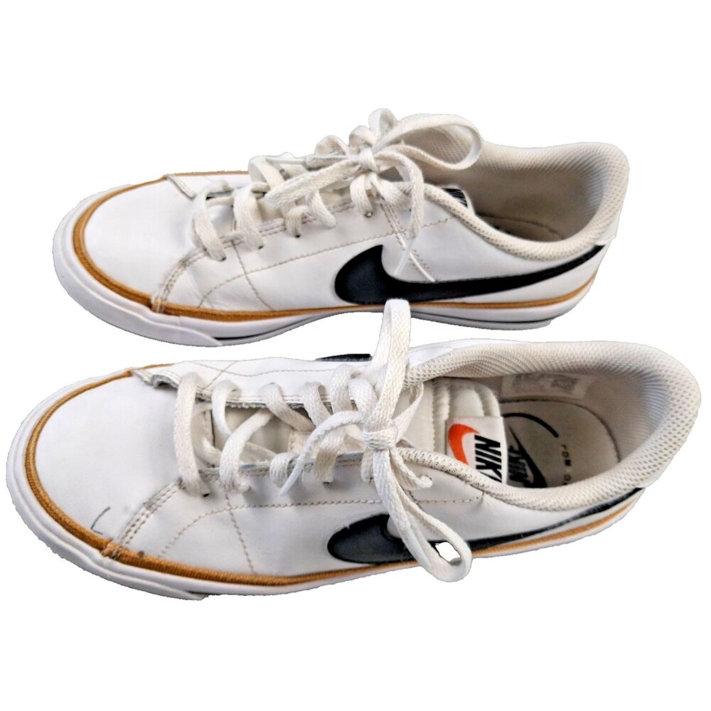 Nike Kids Court Style Sneakers White Black Swoosh Gum Sole Casual Shoes Size 6Y - Picture 7 of 12